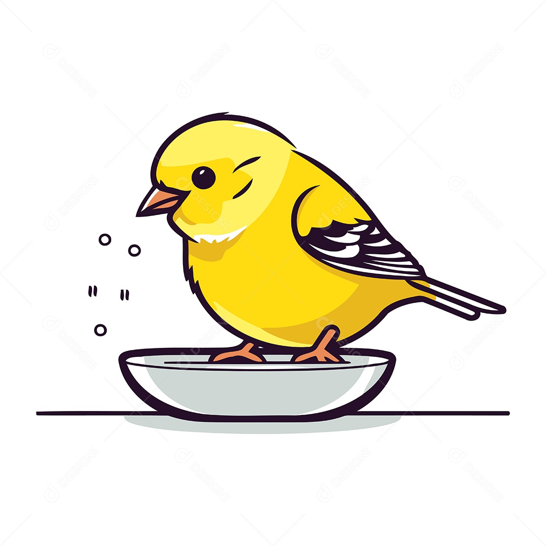 Passarinho Amarelo Sentado em uma Tigela Ilustração Vetor EPS