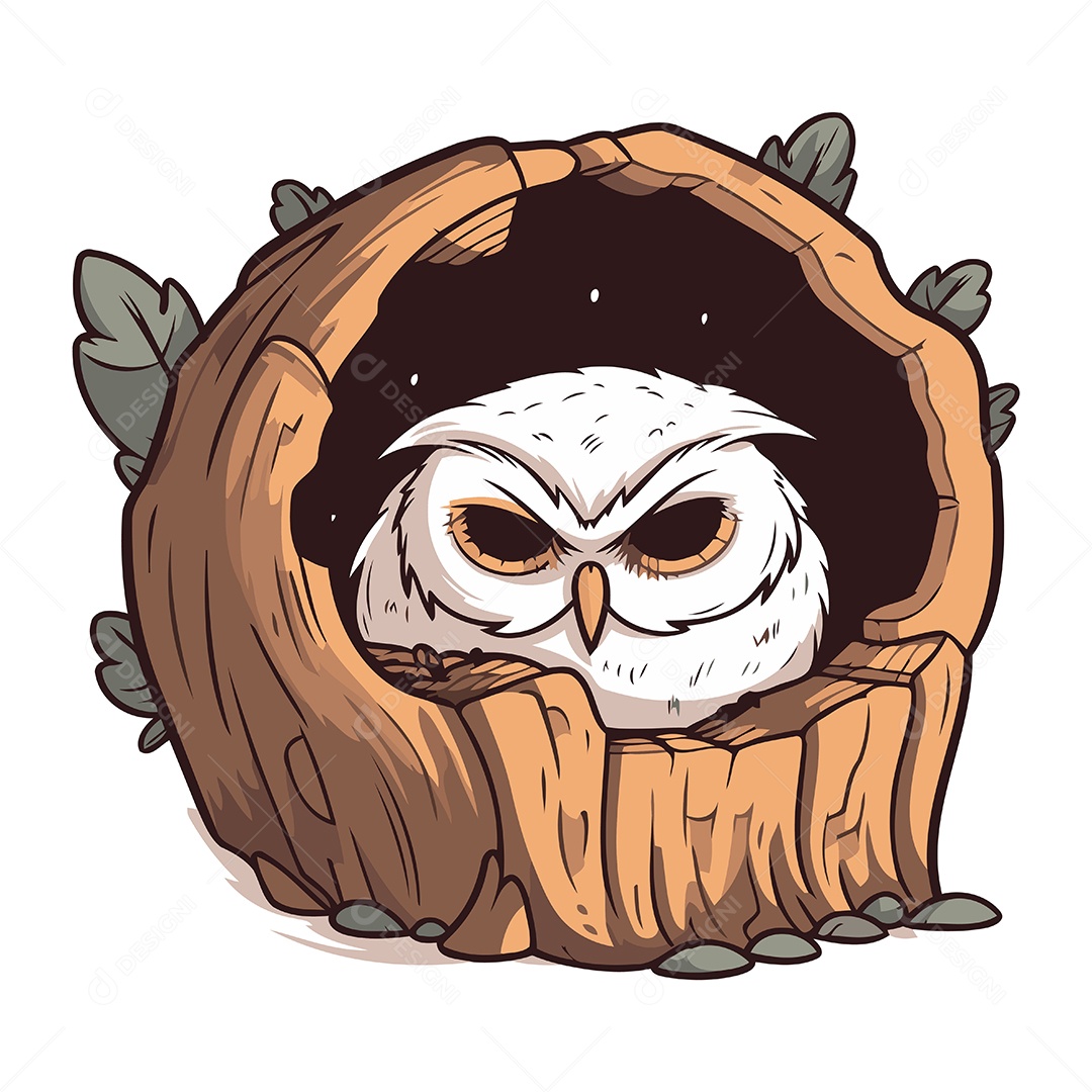 Coruja em uma Casinha de Passarinho Ilustração Vetor EPS