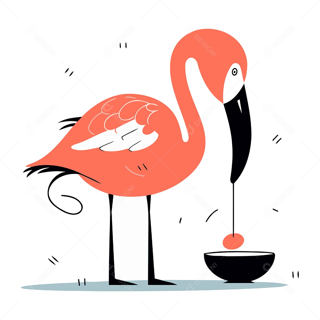 Flamingo de Desenho Animado com uma Tigela Ilustração Vetor EPS