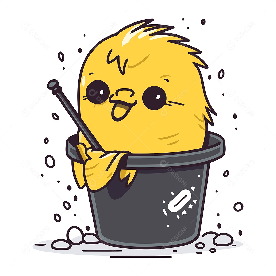 Pintinho Fofo de Desenho Animado em uma Panela Ilustração Vetor EPS