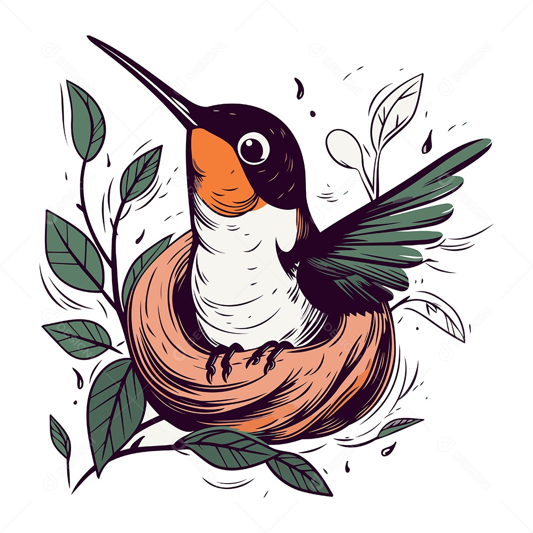 Beija Flor de Desenho Animado no Ninho Ilustração Vetor EPS