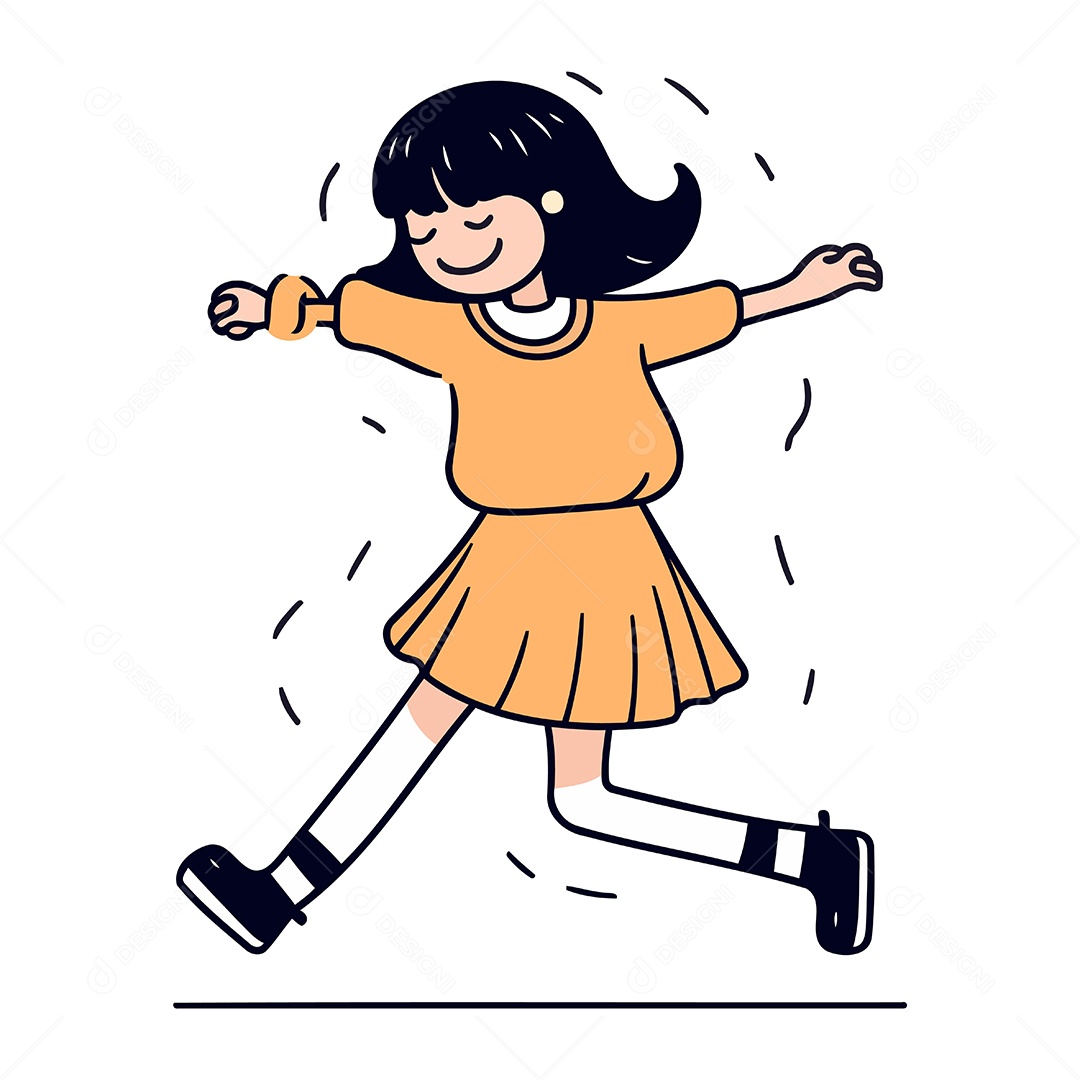 Menina Feliz Pulando e Correndo Ilustração Vetor EPS