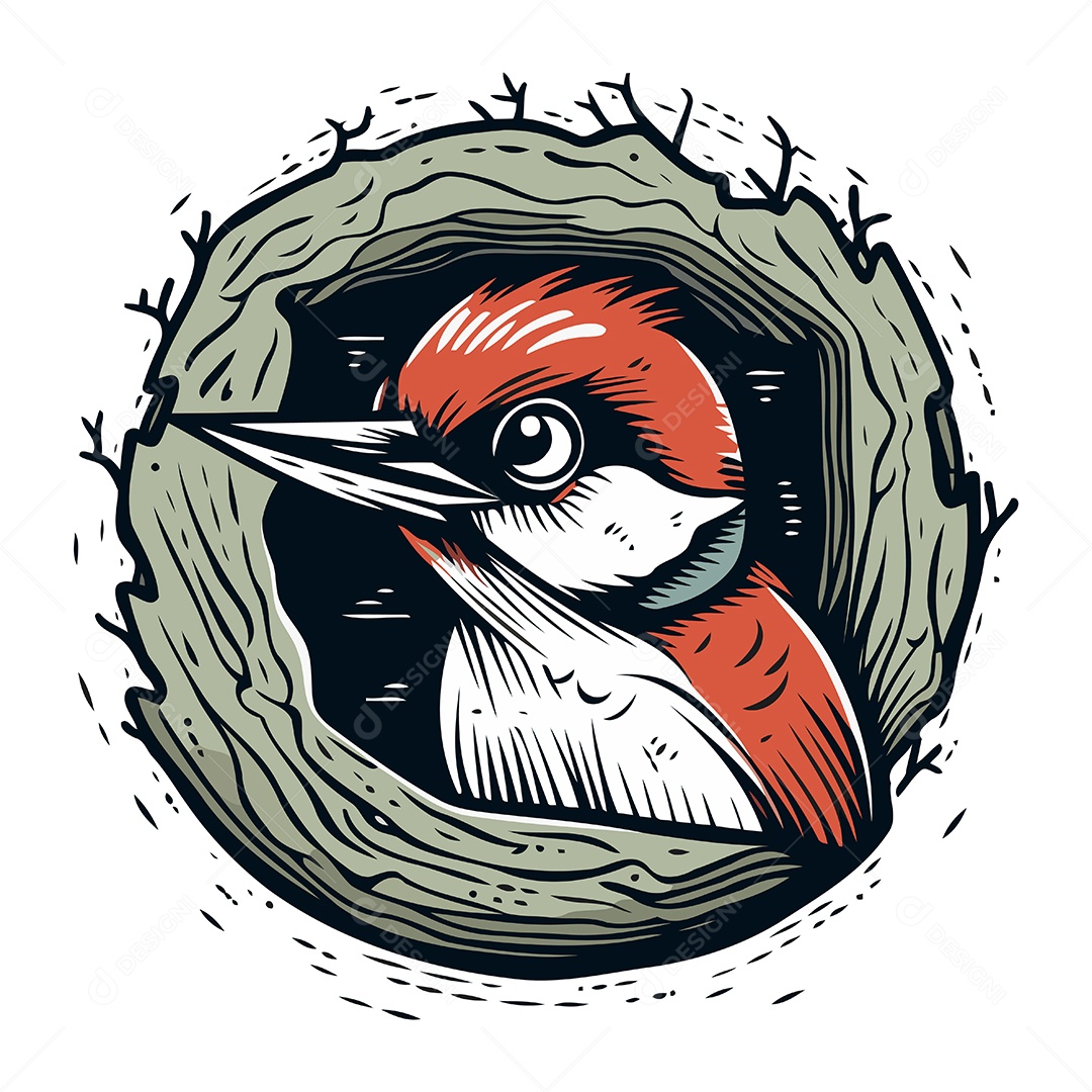 Pica Pau de Desenho Animado no Ninho Ilustração Vetor EPS