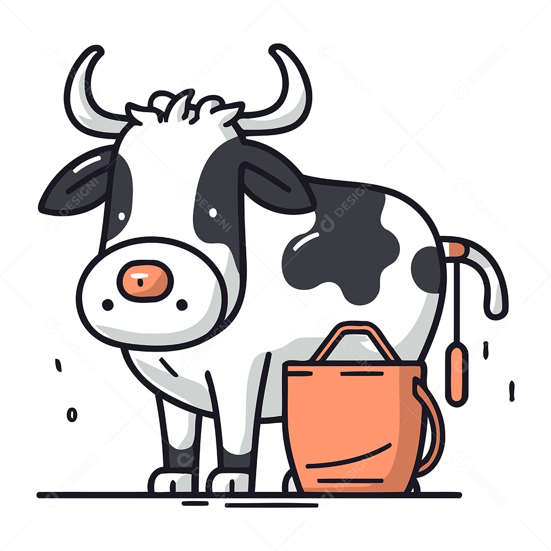 Vaca Fofa de Desenho Animado com Regador Ilustração Vetor EPS