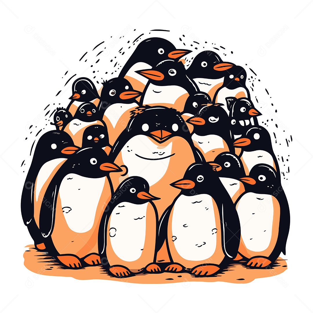 Pinguins de Desenho Animado Ilustração Vetor EPS