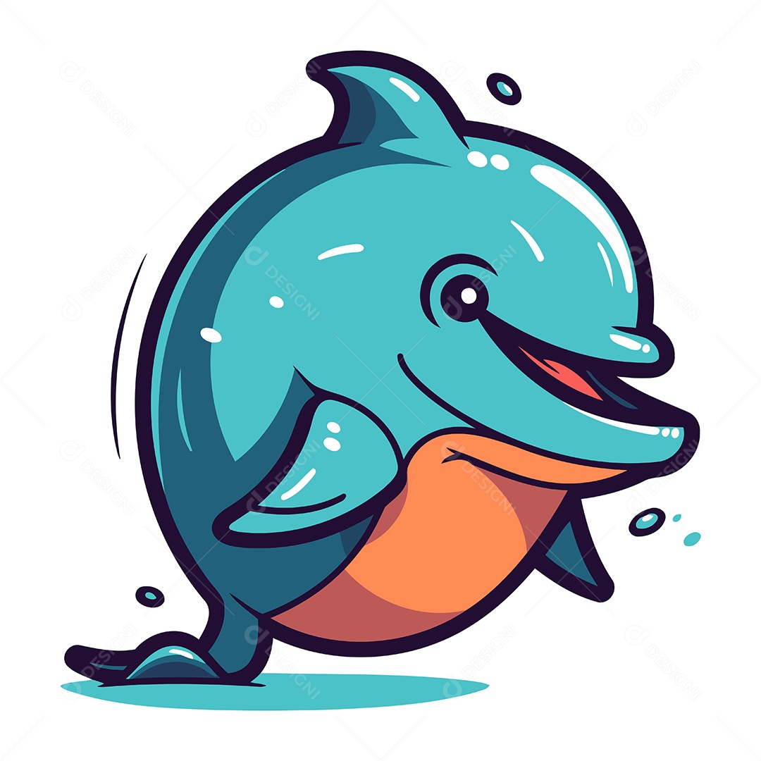 Golfinho de Desenho Animado Ilustração Vetor EPS