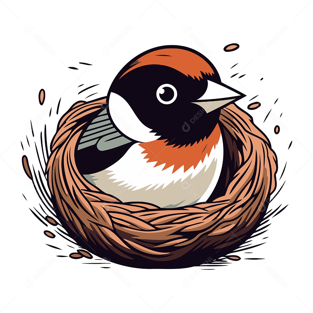 Pássaro de Desenho Animado em um Ninho Ilustração Vetor EPS