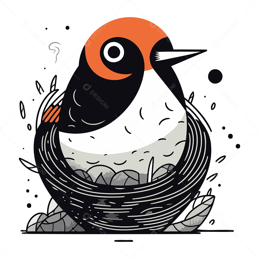 Pássaro de Desenho Animado em um Ninho Ilustração Vetor EPS