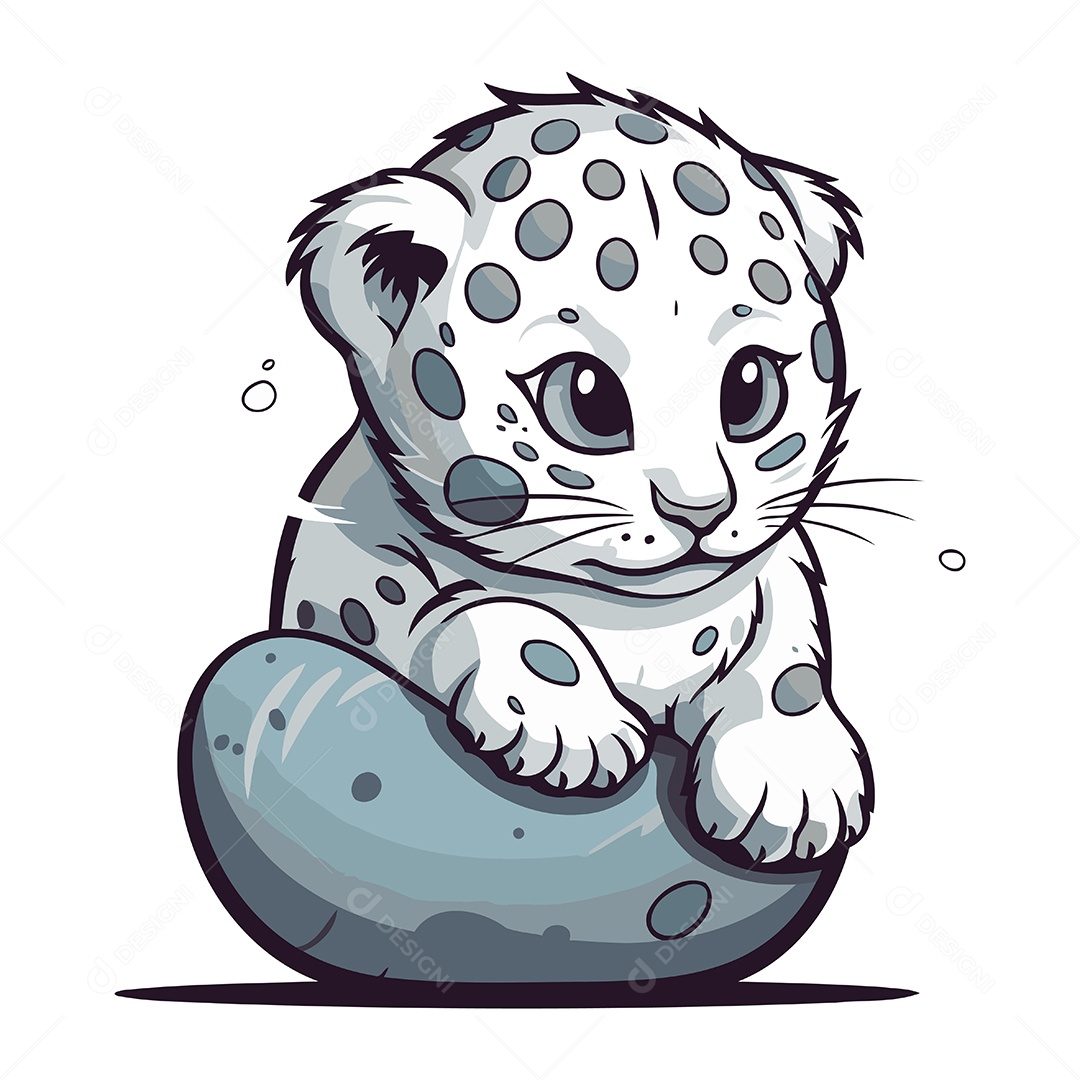 Leopardo da Neve Desenho Animado Ilustração Vetor EPS