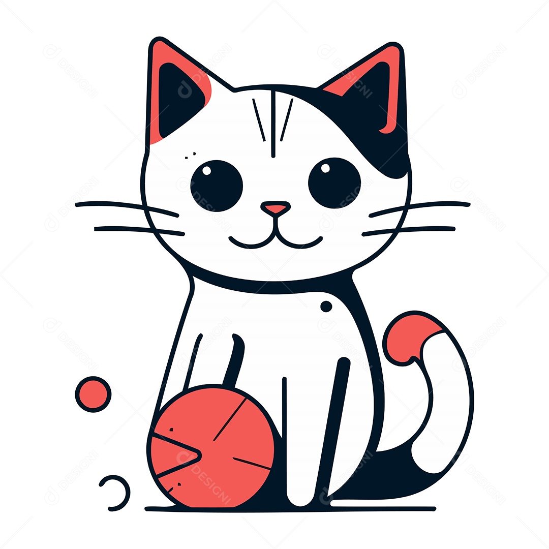 Gato Fofo de Desenho Animado com Bola Ilustração Vetor EPS