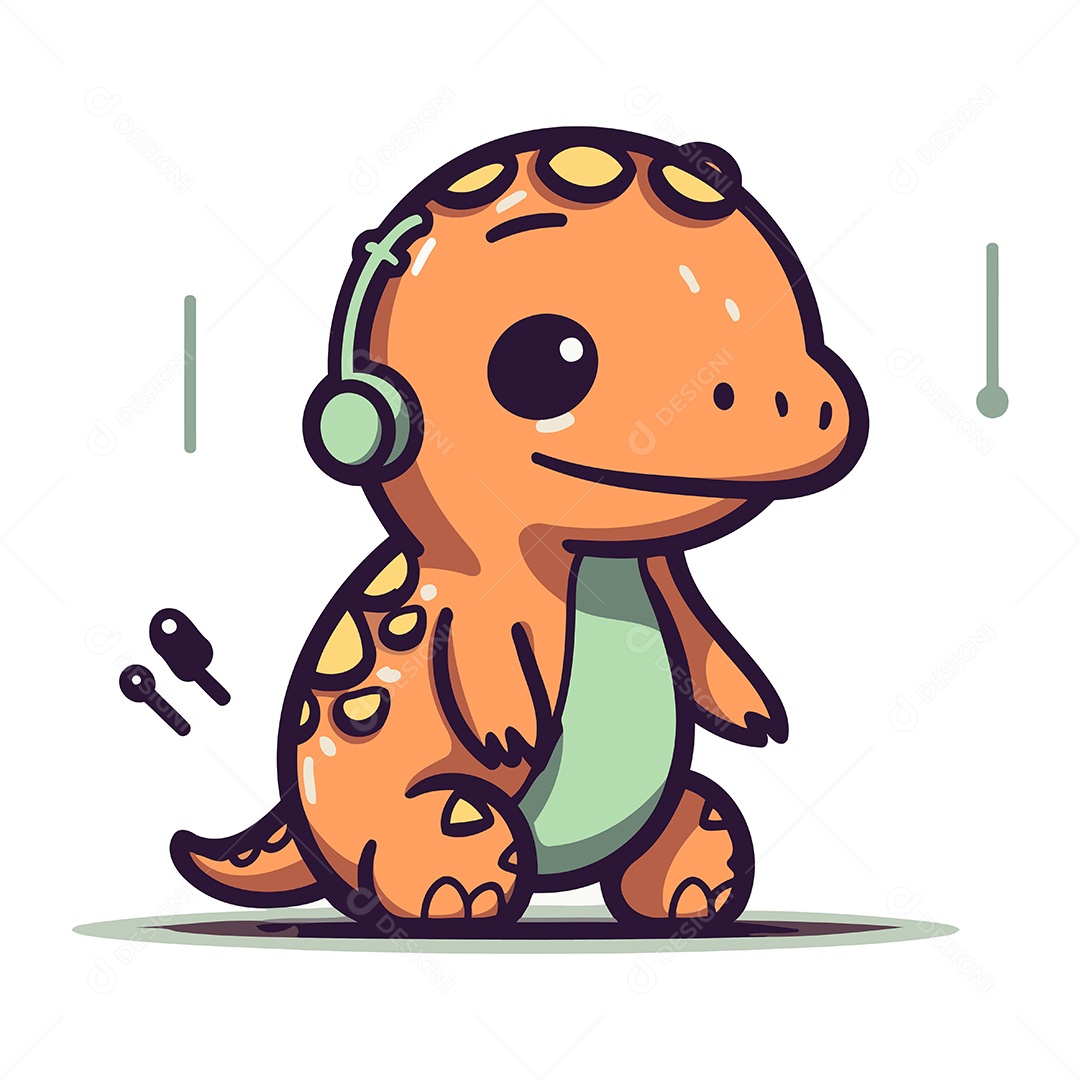 Dinossauro de Desenho Animado Ouvindo Música Ilustração Vetor EPS