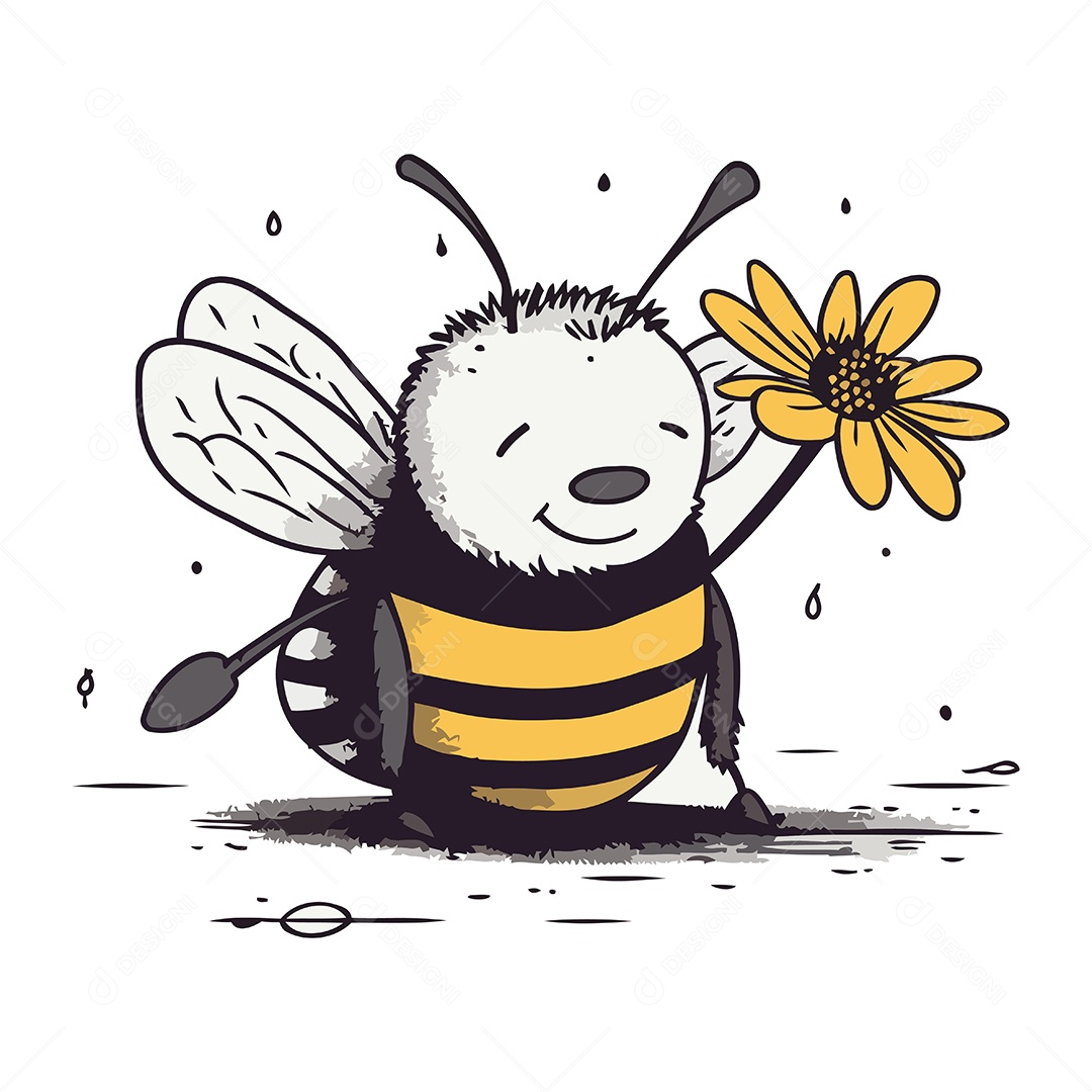 Abelha de Desenho Animado com Flor Ilustração Vetor EPS
