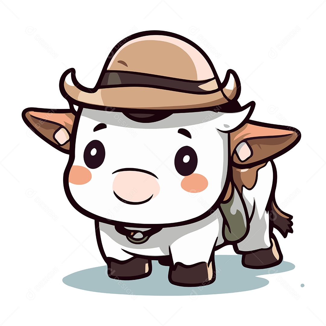 Vaca com Chapéu de Safári Ilustração Vetor EPS