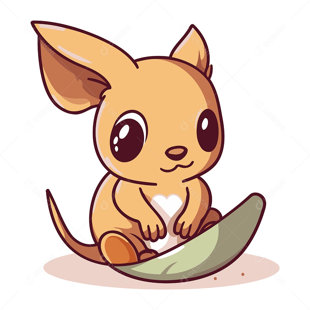 Canguru Fofo Sentado em uma Folha Ilustração Vetor EPS