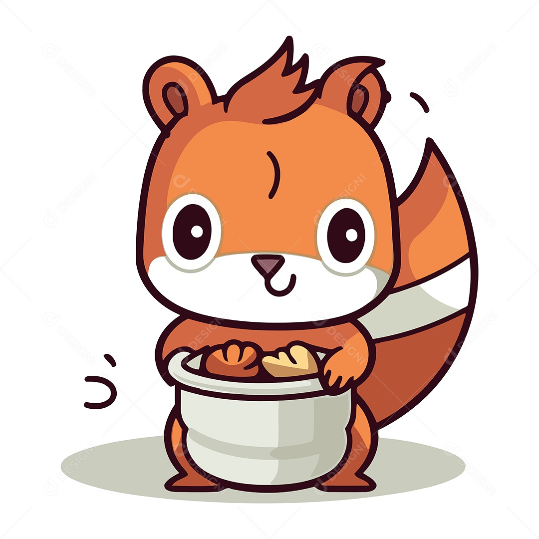 Esquilo Segurando uma Panela de Comida Ilustração Vetor EPS