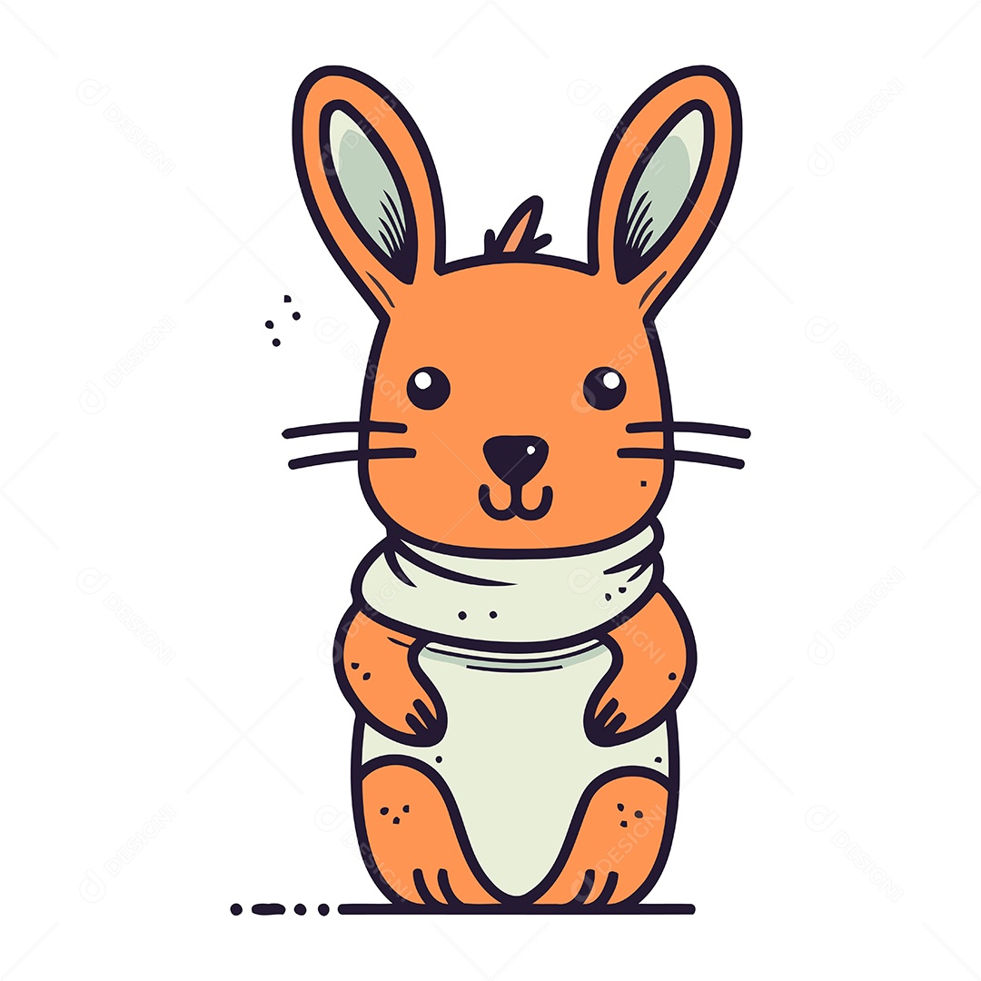Coelho Fofo de Desenho Animado com Cachecol Ilustração Vetor EPS