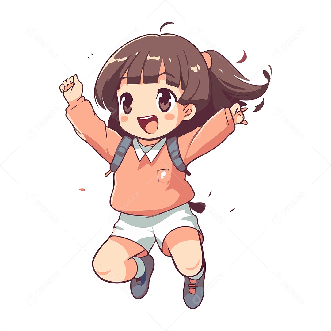 Garotinha Pulando e Sorrindo Ilustração Vetor EPS