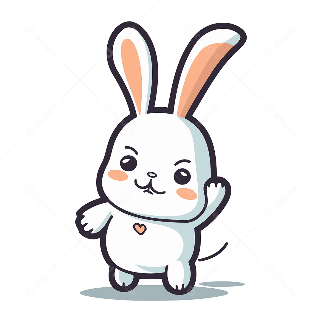 Coelho Branco Bonito de Desenho Animado Ilustração Vetor EPS