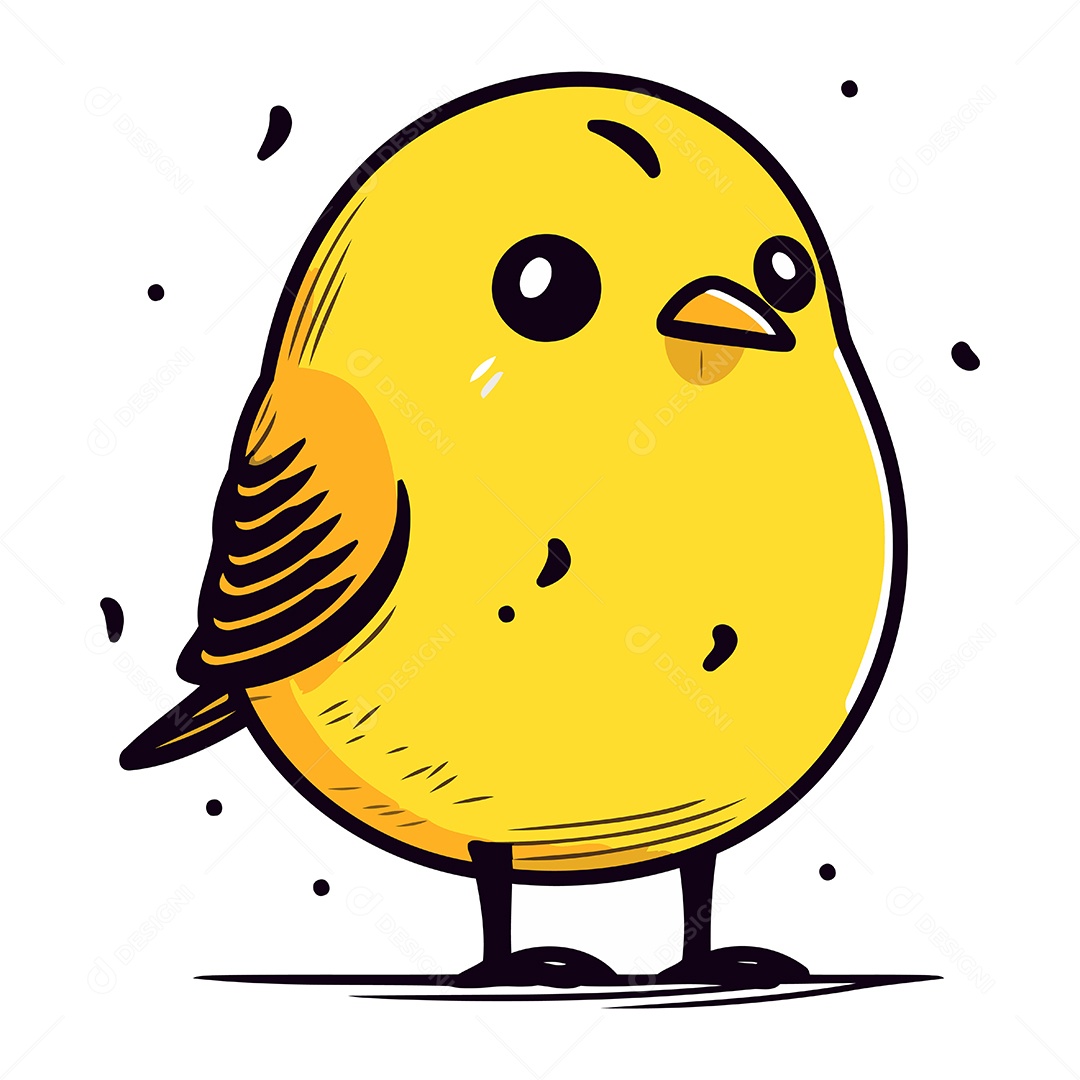 Pássaro Amarelo Fofo de Desenho Animado Ilustração Vetor EPS