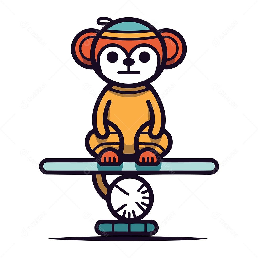 Macaco Sentado em uma Gangorra Ilustração Vetor EPS