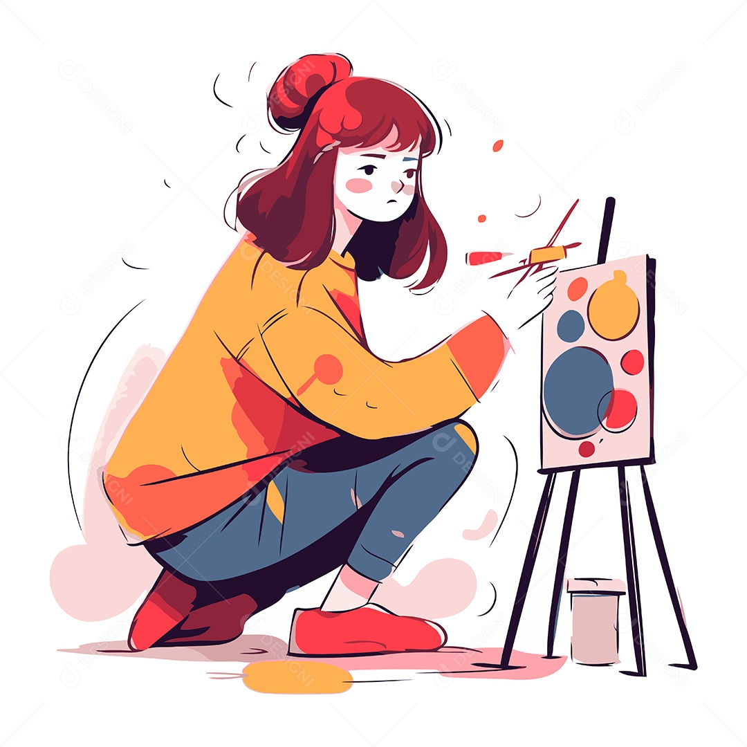 Garota Artista Pintando um Quadro Ilustração Vetor EPS