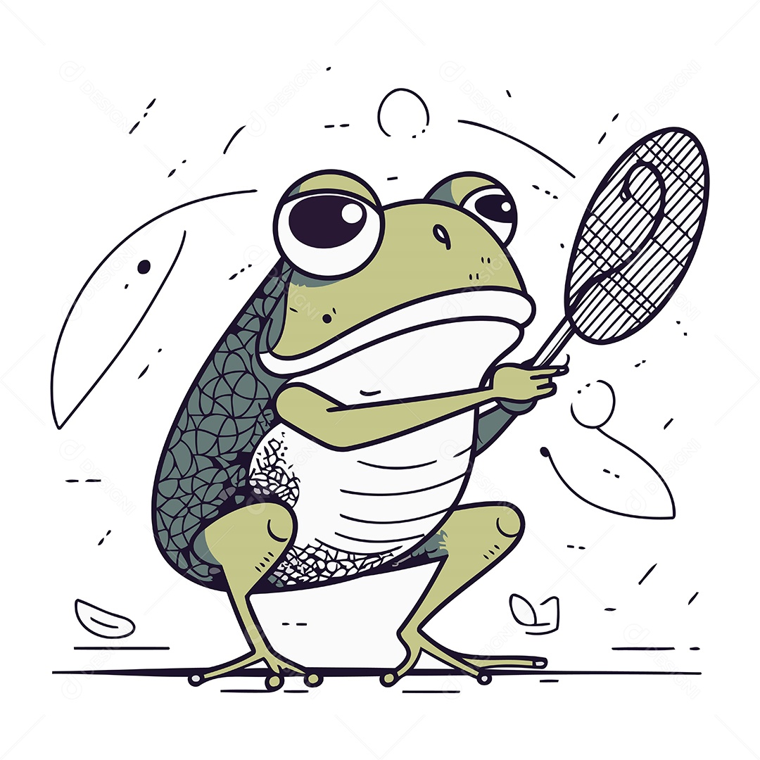 Sapo com Raquete de Tênis Ilustração Vetor EPS