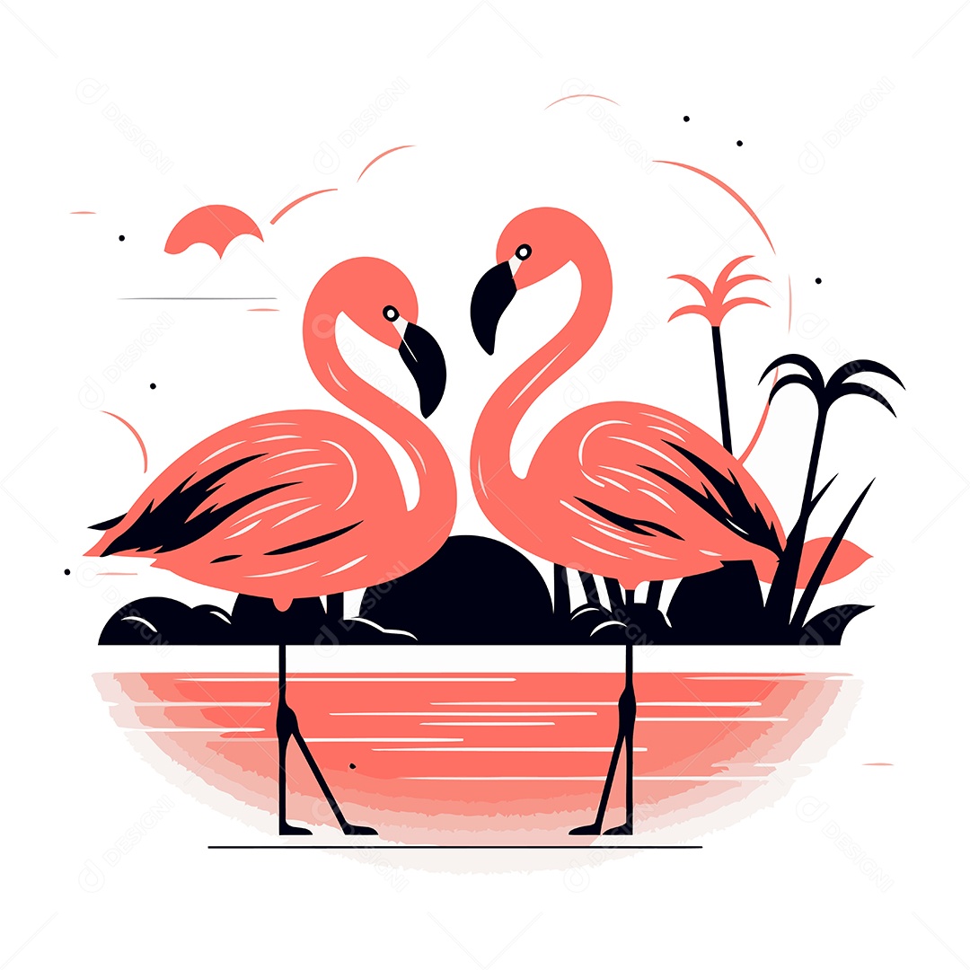 Flamingos de Desenho Animado Ilustração Vetor EPS