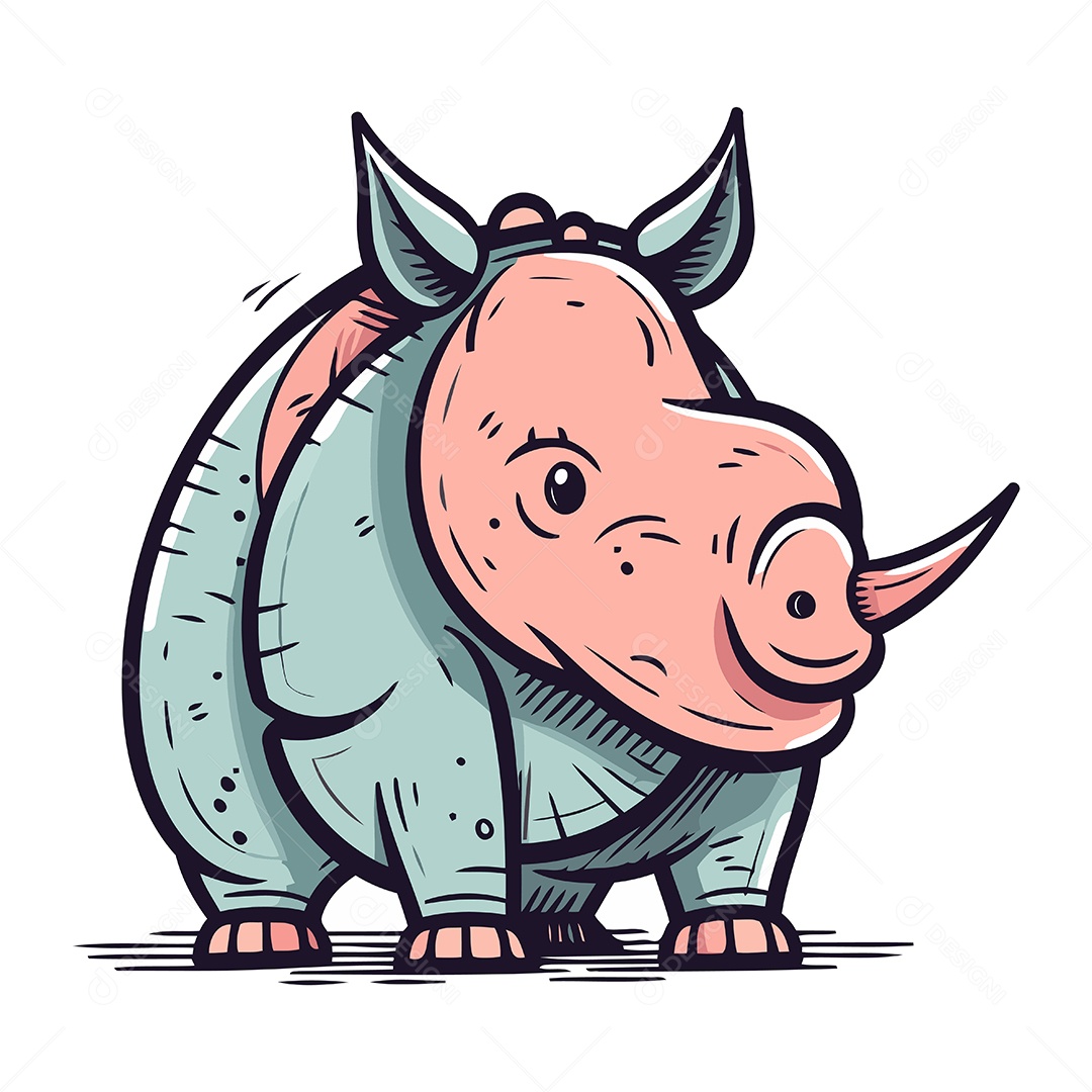 Rinoceronte de Desenho Animado Ilustração Vetor EPS