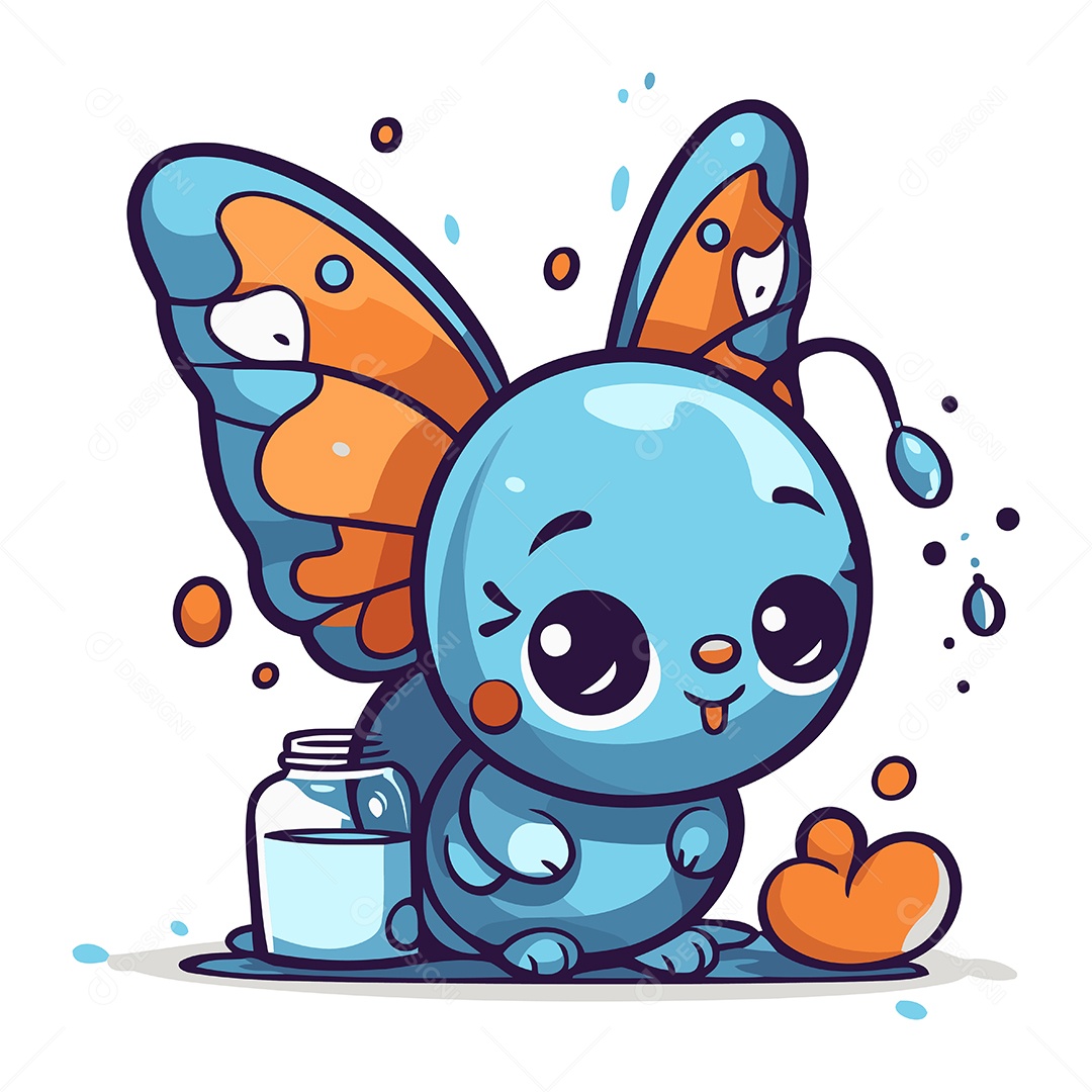 Borboleta Fofa com uma Garrafa Ilustração Vetor EPS