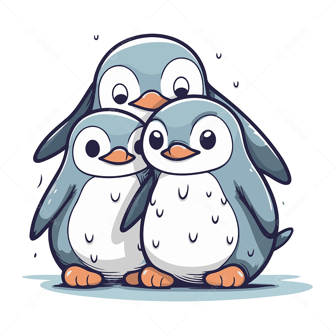 Família de Pinguins Desenho Animado Ilustração Vetor EPS
