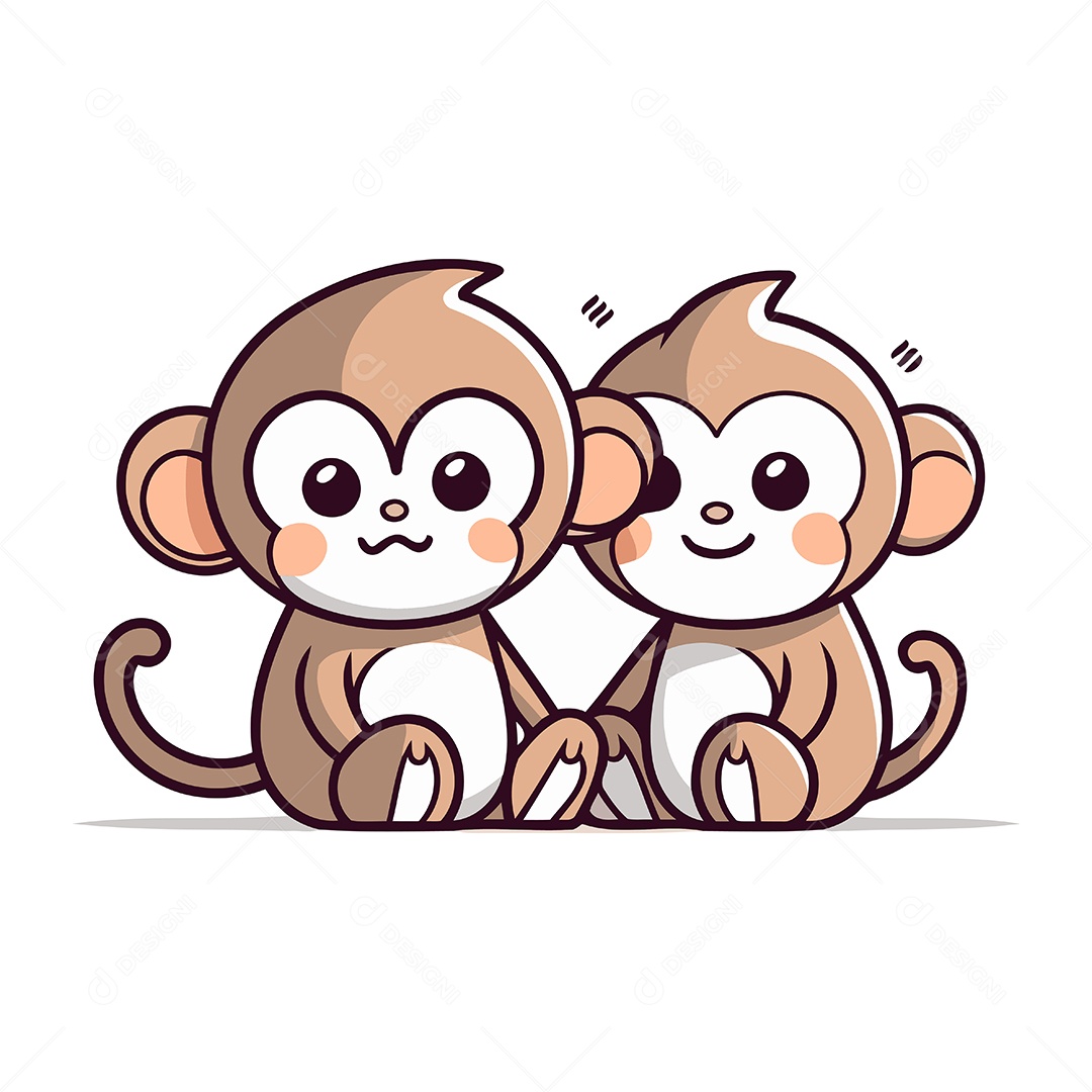 Casal de Macacos Desenho Animado Ilustração Vetor EPS
