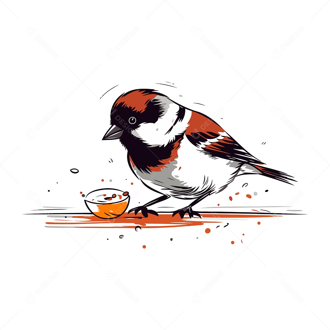 Pássaro de Desenho Animado com uma Tigela Ilustração Vetor EPS