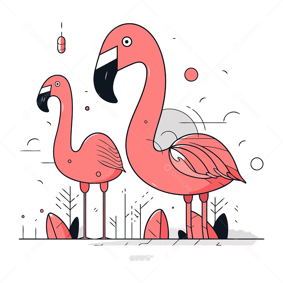 Flamingos de Desenho Animado Ilustração Vetor EPS