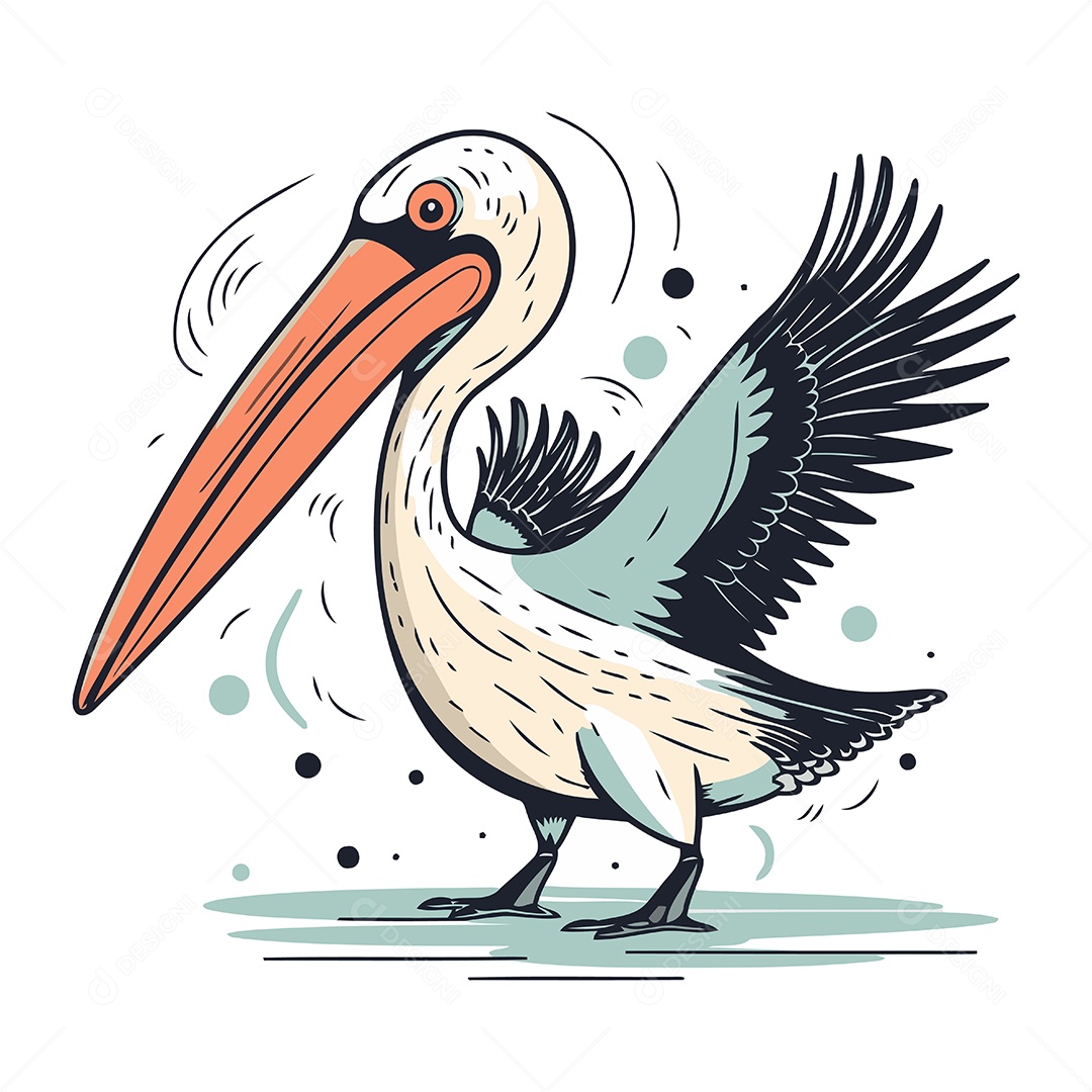 Pelicano de Desenho Animado Ilustração Vetor EPS