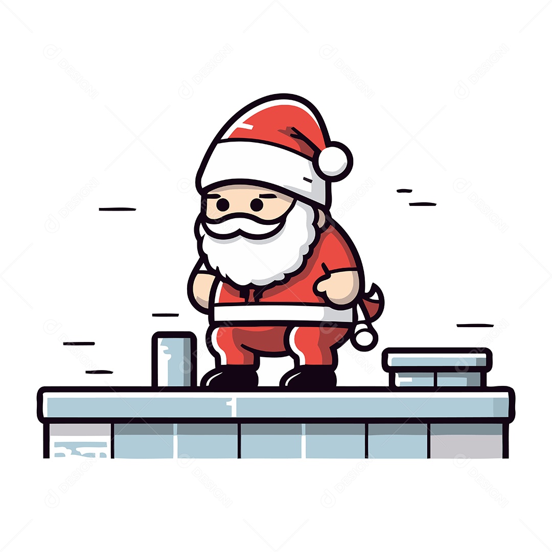 Papai Noel em Pé no Telhado da Casa Ilustração Vetor EPS