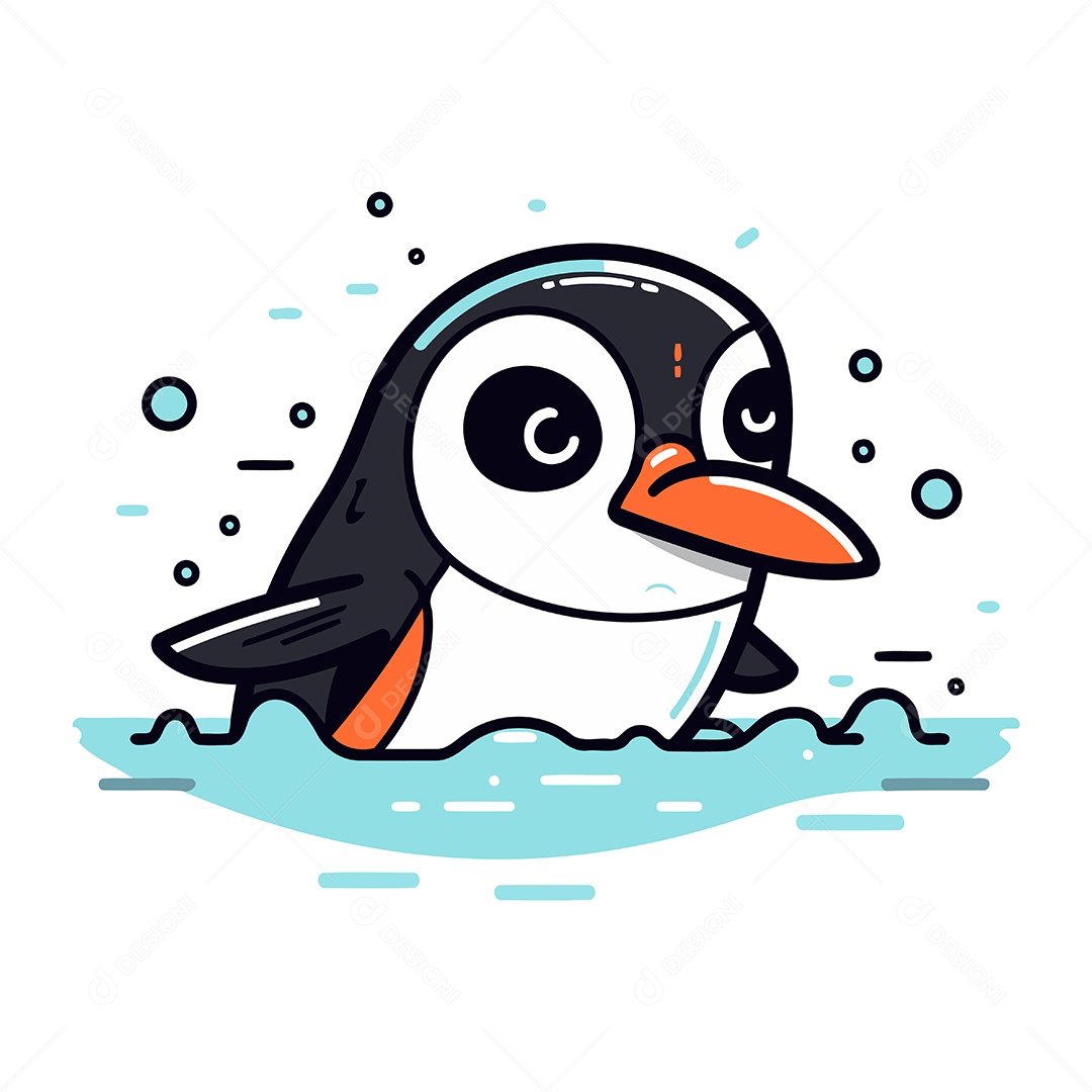 Pinguim Nadando no Mar Ilustração Vetor EPS