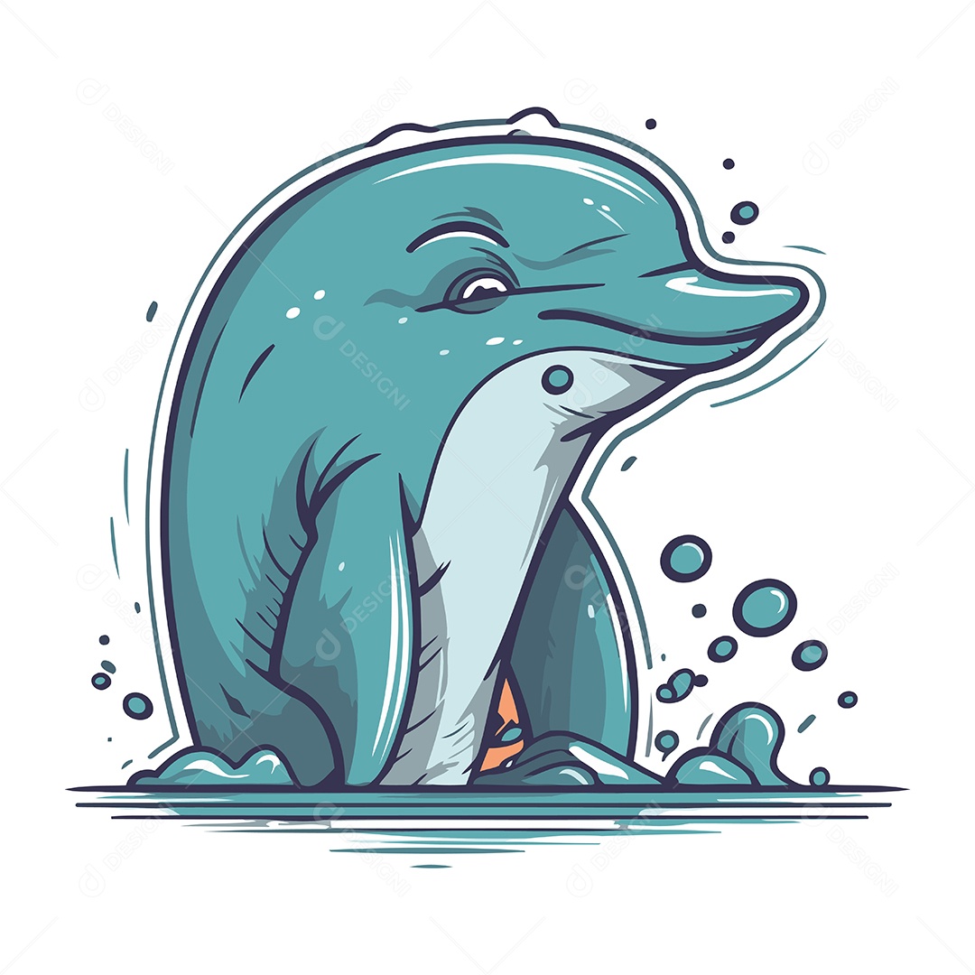 Golfinho de Desenho Animado Ilustração Vetor EPS