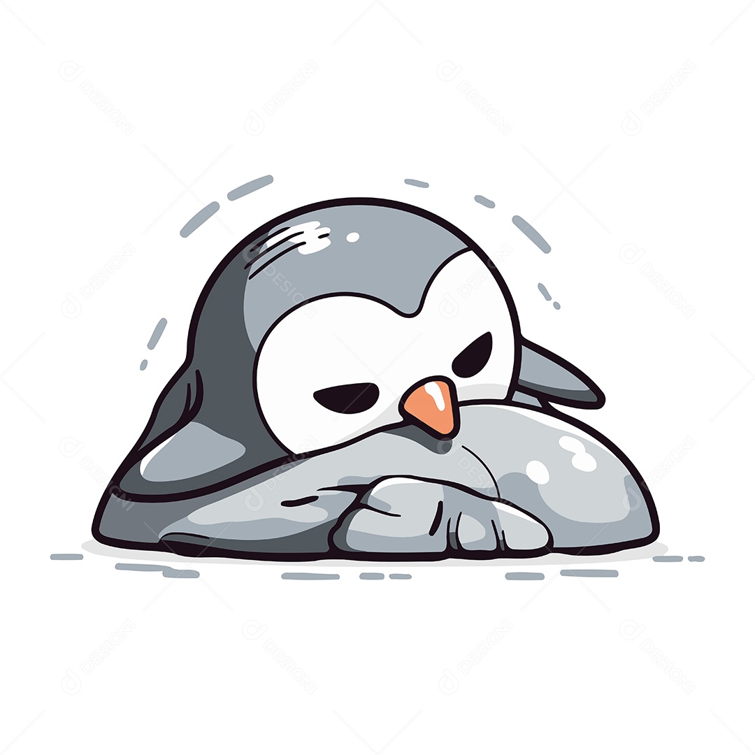 Pinguim Bonitinho de Desenho Animado Dormindo na Pedra Ilustração Vetor EPS