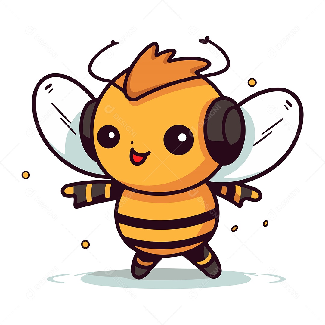Abelha com Fone de Ouvido Ilustração Vetor EPS