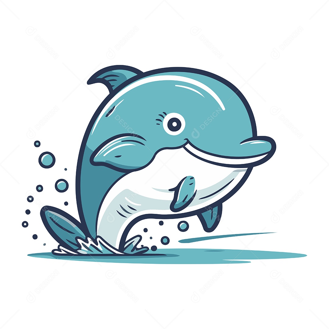 Golfinho de Desenho Animado Ilustração Vetor EPS