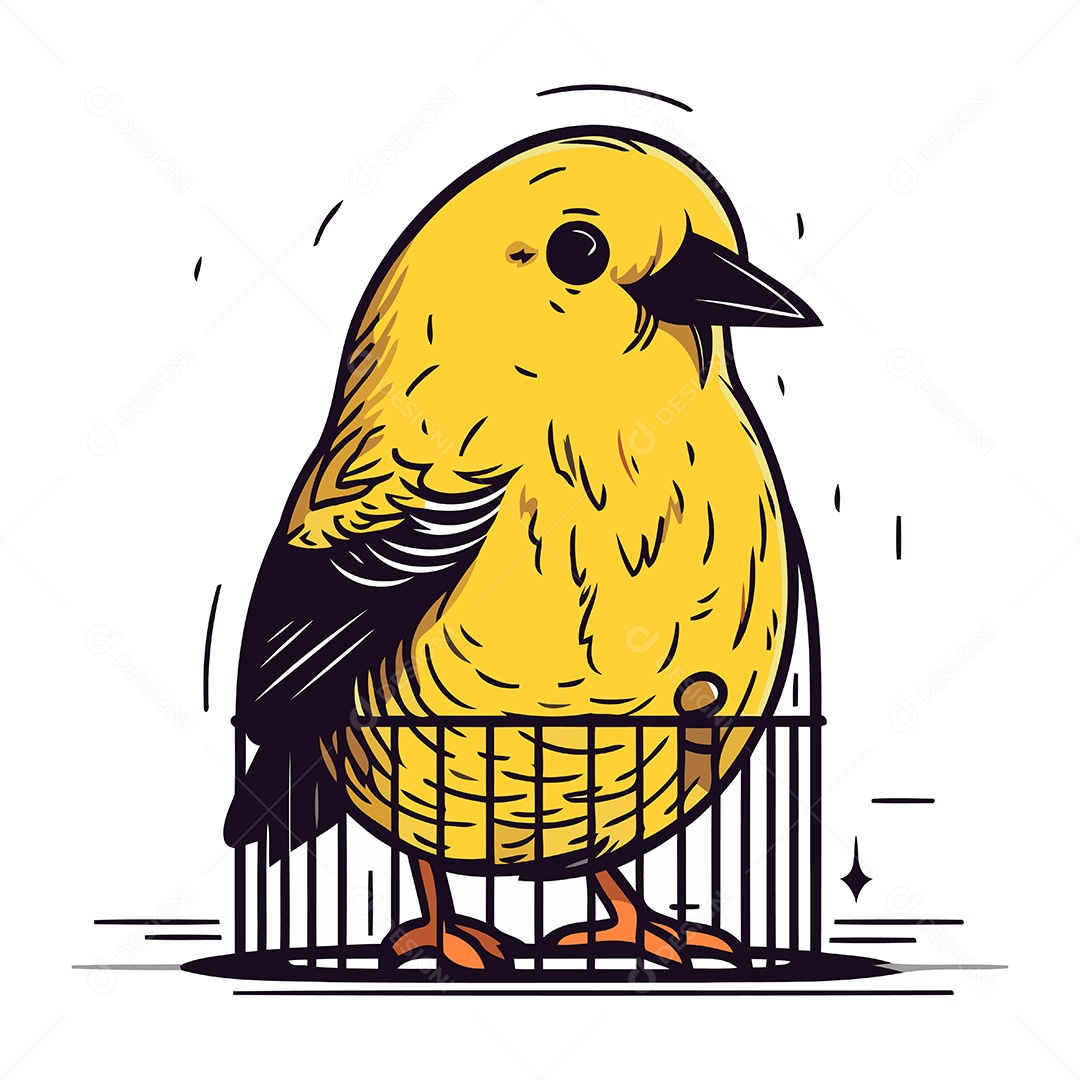Pássaro Amarelo em uma Gaiola Ilustração Vetor EPS