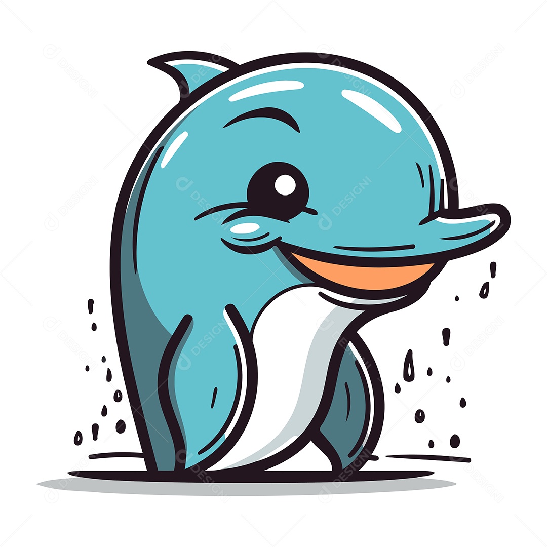 Golfinho de Desenho Animado Ilustração Vetor EPS