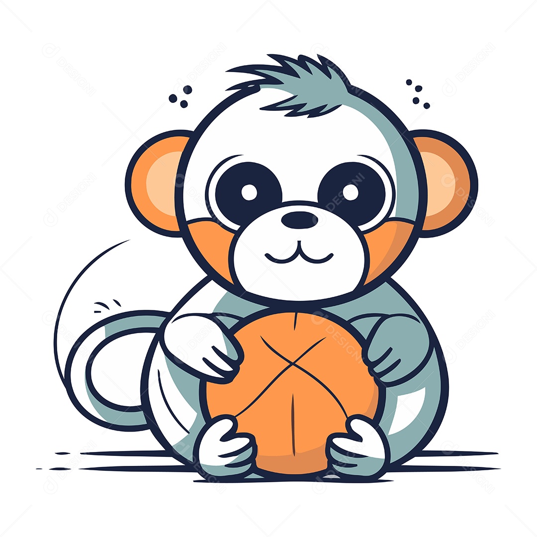 Macaco Fofo Segurando uma Bola de Basquete Ilustração Vetor EPS