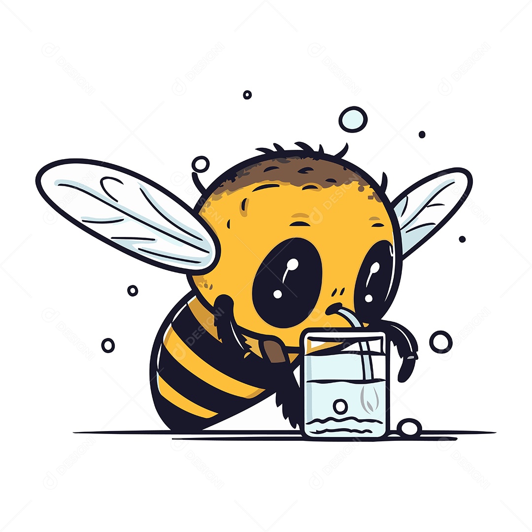 Abelha Segurando um Copo Ilustração Vetor EPS