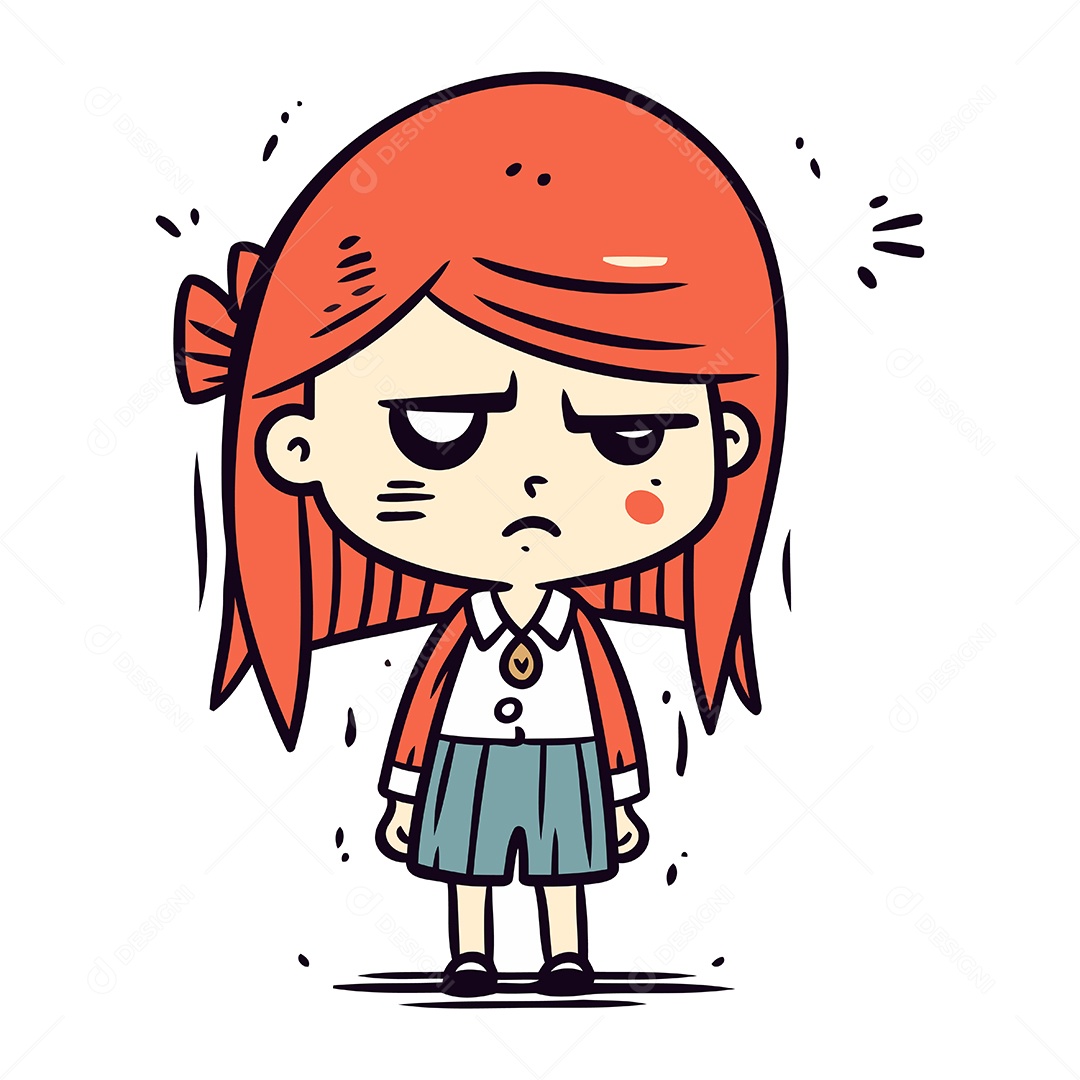 Menina Irritada de Desenho Animado Ilustração Vetor EPS