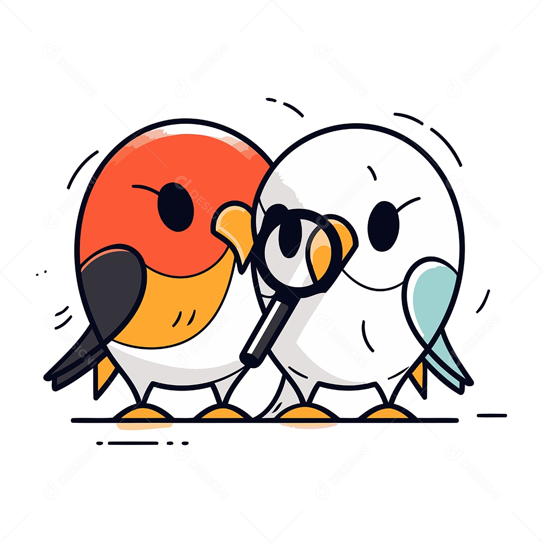 Pássaros de Desenho Animado com Lupa Ilustração Vetor EPS