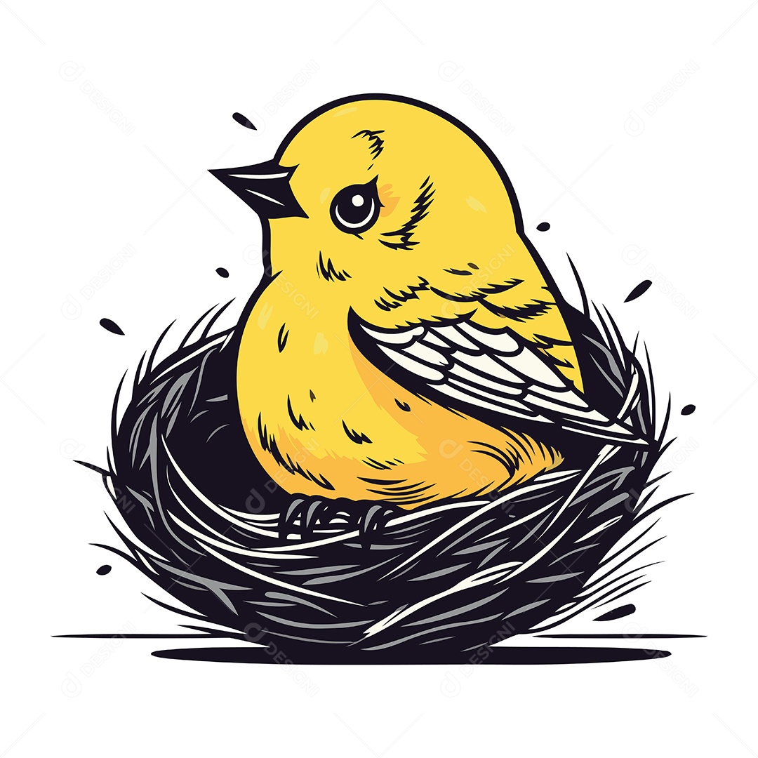 Pintinho Fofo de Desenho Animado no Ninho Ilustração Vetor EPS