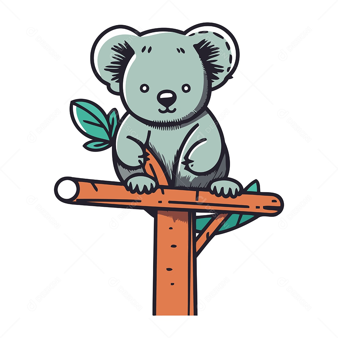 Coala Sentado em um Poste de Madeira Ilustração Vetor EPS