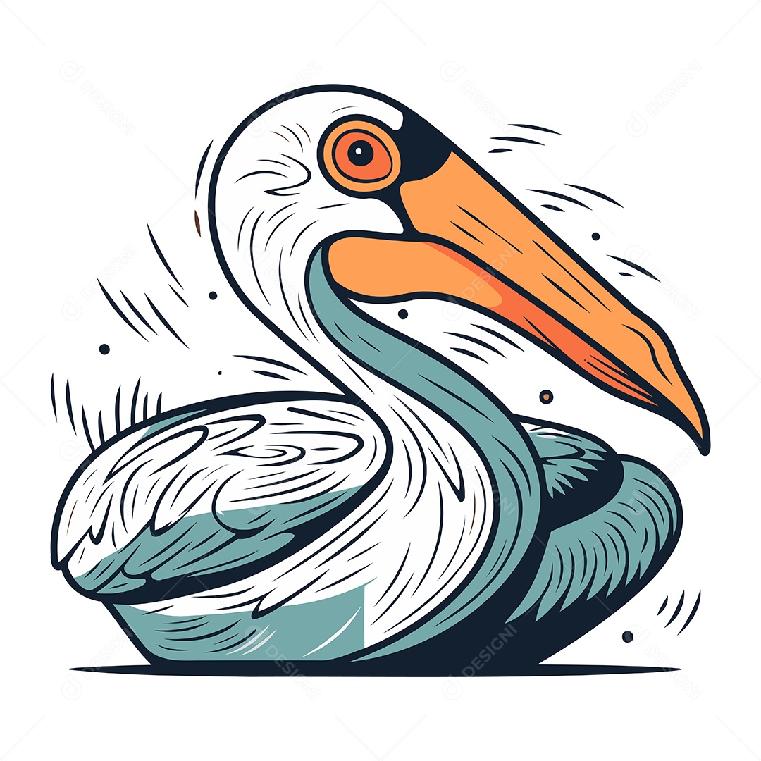 Pelicano de Desenho Animado Ilustração Vetor EPS