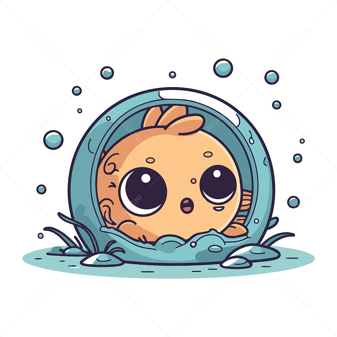 Peixe Fofo de Desenho Animado em Aquário Ilustração Vetor EPS